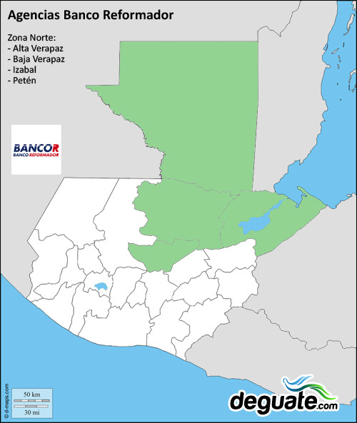 Agencias BANCOR en Alta Verapaz, Baja Verapaz, Izabal y Peten