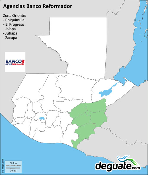 Agencias BANCOR en Chiquimula, El Progreso, Jalapa, Jutiapa y Zacapa